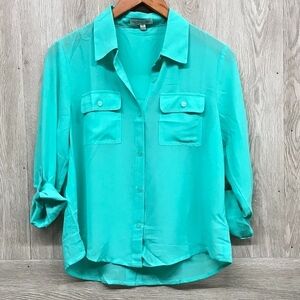 Semi Sheer Mint Double Pocket Polyester Top BB985